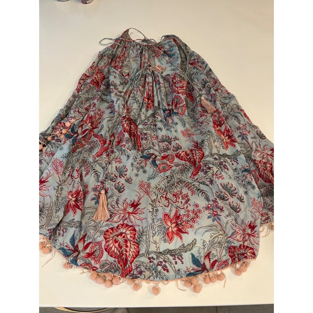 Z & V Flowy Floral Tassel Dress Nighty With Adjustable Straps & Pom-Pom Trim